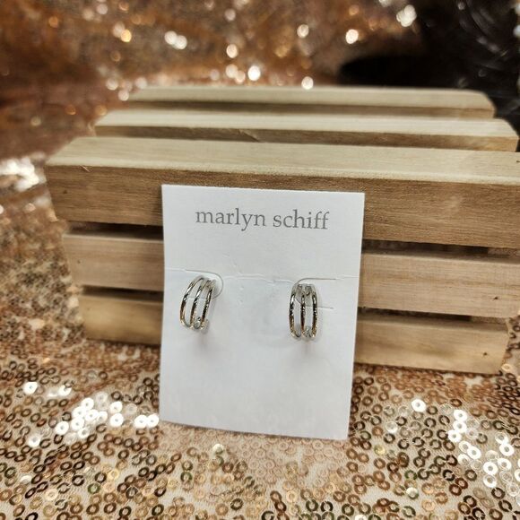 New Marlyn Schiff Triple Hoop Earrings - Available In Gold And Silver - Picture 8 of 10